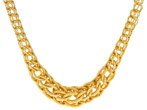 18k Yellow Gold Over Bronze Graduated Spiga Necklace 18.5 Inches