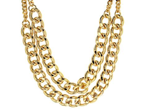 Moda Al Massimo ® 18k Yellow Gold Over Bronze Multi Row 15.25MM Curb Chain Necklace 19 inch