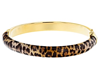 18k Yellow Gold Over Bronze Leopard Print Enamel Ring