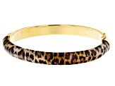 18K Yellow Gold Over Bronze Leopard Enamel Oval Bangle Bracelet