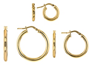 Moda Al Massimo® 18K Yellow Gold Over Bronze Set of 3 10MM-15MM-20MM Tube Hoop Earrings