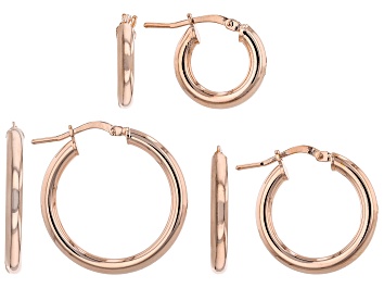 Picture of 18K Rose Gold Over Bronze Set of 3 10MM-15MM-20MM Tube Hoop Earrings