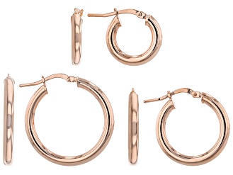 18K Rose Gold Over Bronze Set of 3 10MM-15MM-20MM Tube Hoop Earrings