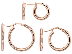 18K Rose Gold Over Bronze Set of 3 10MM-15MM-20MM Tube Hoop Earrings