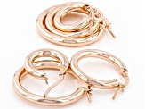 18K Rose Gold Over Bronze Set of 3 10MM-15MM-20MM Tube Hoop Earrings