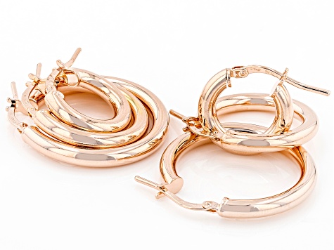 18K Rose Gold Over Bronze Set of 3 10MM-15MM-20MM Tube Hoop Earrings