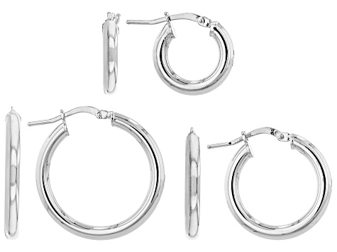 Platinum Over Bronze Set of 3 10MM-15MM-20MM Tube Hoop Earrings