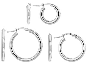 Platinum Over Bronze Set of 3 10MM-15MM-20MM Tube Hoop Earrings