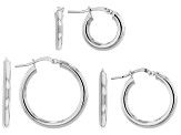 Platinum Over Bronze Set of 3 10MM-15MM-20MM Tube Hoop Earrings