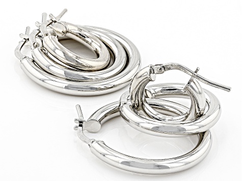 Platinum Over Bronze Set of 3 10MM-15MM-20MM Tube Hoop Earrings