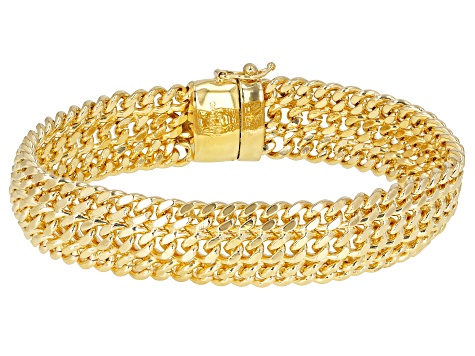 18K Yellow Gold Over Bronze 14.8MM Diamond-Cut Triple Curb Link Bracelet