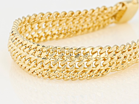 18K Yellow Gold Over Bronze 14.8MM Diamond-Cut Triple Curb Link Bracelet - MA343