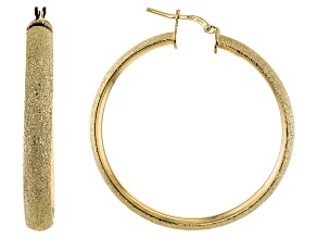 18K Yellow Gold Over Bronze 50MM Textured Tube Hoop Earrings