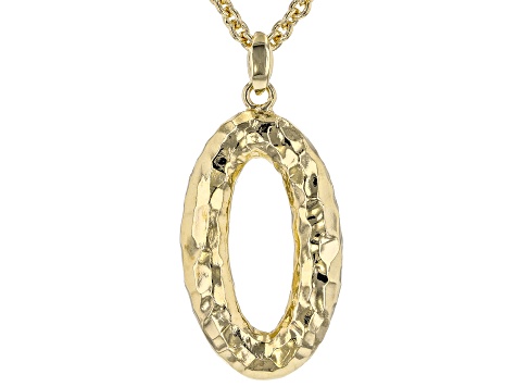 Moda Al Massimo® 18K Yellow Gold Over Bronze Hammered Oval Pendant with Cable Chain