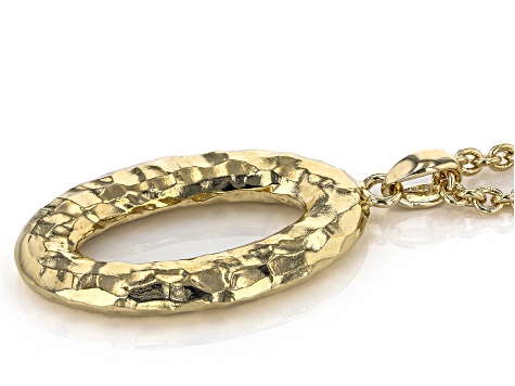 Moda Al Massimo® 18K Yellow Gold Over Bronze Hammered Oval Pendant with Cable Chain