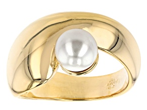 18K Yellow Gold Over Bronze Pearl Simulant Dome Ring