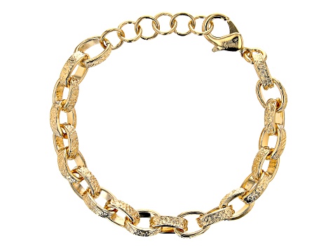 18K Yellow Gold Over Bronze Oval Rolo Link Bracelet