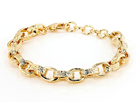 18K Yellow Gold Over Bronze Oval Rolo Link Bracelet