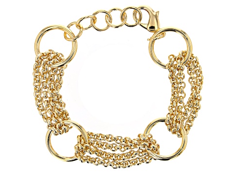 18K Yellow Gold Over Bronze Circle Station Link Bracelet
