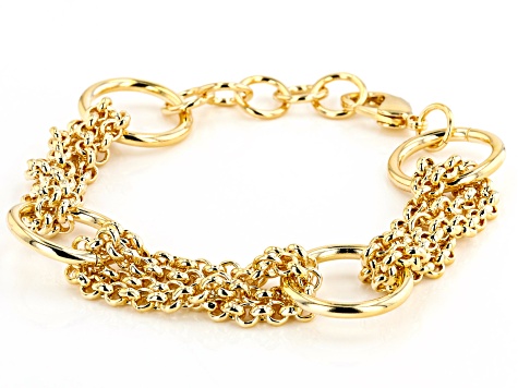 18K Yellow Gold Over Bronze Circle Station Link Bracelet