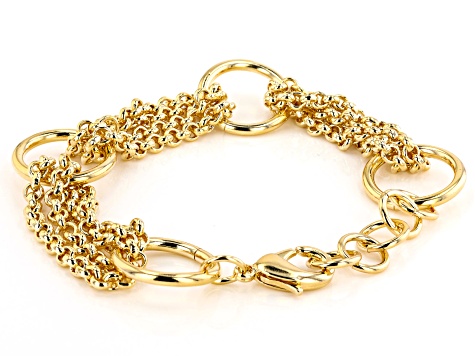 18K Yellow Gold Over Bronze Circle Station Link Bracelet