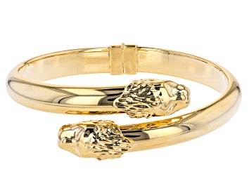 Picture of 18K Yellow Gold Over Bronze Bypass Double Headed Lion Hinged Bangle