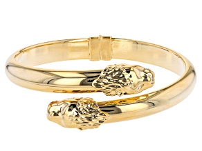 18K Yellow Gold Over Bronze Bypass Double Headed Lion Hinged Bangle