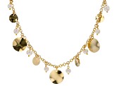 18K Yellow Gold Over Bronze Disc Station Pearl Simulant Necklace