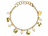 18K Yellow Gold Over Bronze Disc Station Pearl Simulant Bracelet