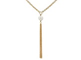 18K Yellow Gold Over Bronze Pearl Simulant Cable Tassel Necklace