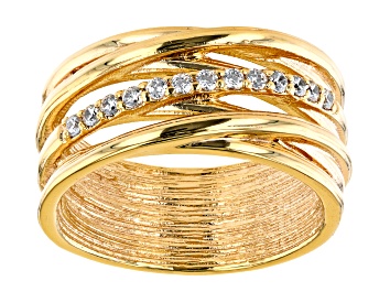 Picture of White Cubic Zirconia 18K Yellow Gold Over Bronze Multi-Row Ring