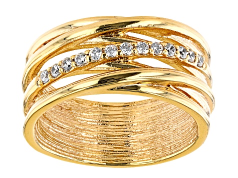 White Cubic Zirconia 18K Yellow Gold Over Bronze Multi-Row Ring