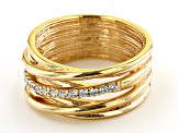 White Cubic Zirconia 18K Yellow Gold Over Bronze Multi-Row Ring