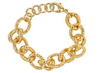 18K Yellow Gold Over Bronze Diamond-Cut Curb Link Bracelet