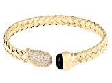18K Yellow Gold Over Bronze with White Cubic Zirconia and Lab Created Onyx Bangle