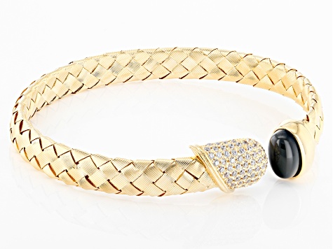 18K Yellow Gold Over Bronze with White Cubic Zirconia and Lab Created Onyx Bangle
