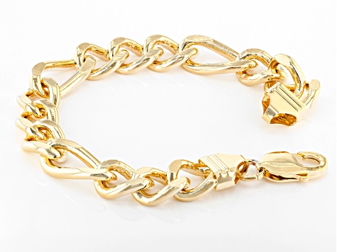 18K Yellow Gold Over Bronze Figaro Link Bracelet