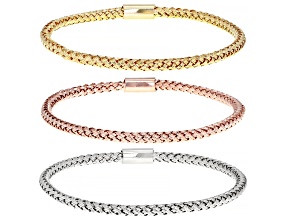 18K Yellow Gold, 18K Rose Gold, and Platinum Over Bronze Set of 3 Braided Bangle