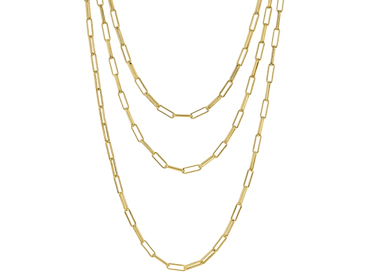 18K Yellow Gold Over Bronze Set of 3 Paperclip 18/20/24 Inch Chain