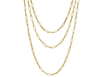 Picture of 18K Yellow Gold Over Bronze Set of 3 Paperclip 18/20/24 Inch Chain