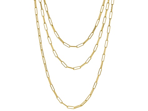 18K Yellow Gold Over Bronze Set of 3 Paperclip 18/20/24 Inch Chain