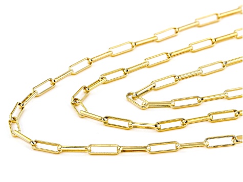 18K Yellow Gold Over Bronze Set of 3 Paperclip 18/20/24 Inch Chain