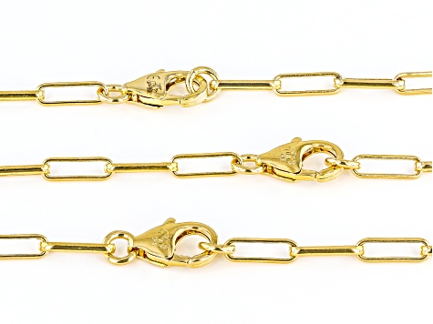 18K Yellow Gold Over Bronze Set of 3 Paperclip 18/20/24 Inch Chain