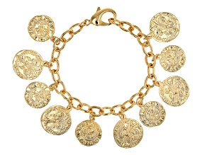 18k Yellow Gold Over Bronze Coin Bracelet