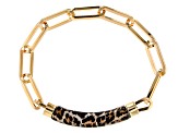 18k Yellow Gold Over Bronze Paperclip Bracelet With Leopard Enamel