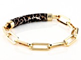 18k Yellow Gold Over Bronze Paperclip Bracelet With Leopard Enamel