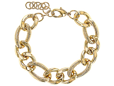 Moda Al Massimo® 18k Yellow Gold Over Bronze 2+1 Curb Bracelet