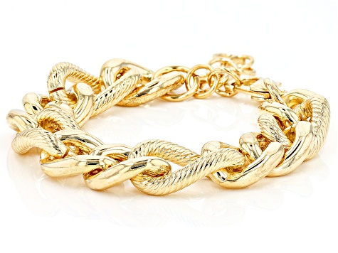 Moda Al Massimo® 18k Yellow Gold Over Bronze 2+1 Curb Bracelet