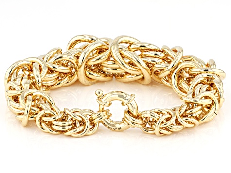 18k Gold plated oval heavy link chain bracelet featuring diamond illusion  rhodium plated alternatimg links in Bronze 7.25