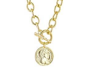 18k Yellow Gold Over Bronze Rolo Link 18 Inch Necklace With Coin Toggle Clasp